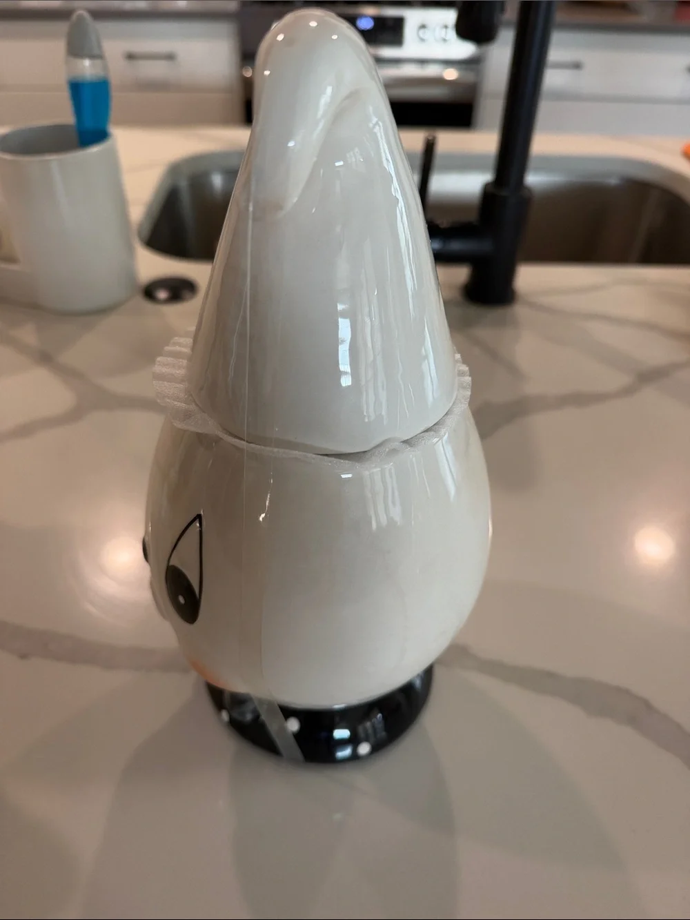 White Ceramic Ghost Treat Jar with Black Accent